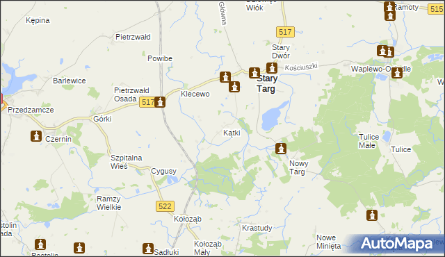 mapa Kątki gmina Stary Targ, Kątki gmina Stary Targ na mapie Targeo