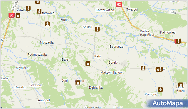 mapa Kąty gmina Korytnica, Kąty gmina Korytnica na mapie Targeo