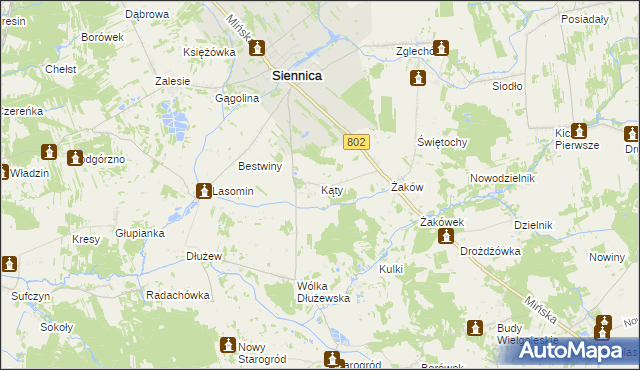 mapa Kąty gmina Siennica, Kąty gmina Siennica na mapie Targeo