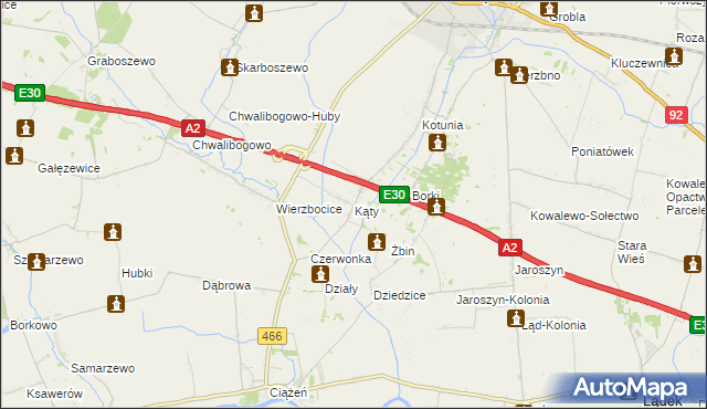 mapa Kąty gmina Słupca, Kąty gmina Słupca na mapie Targeo