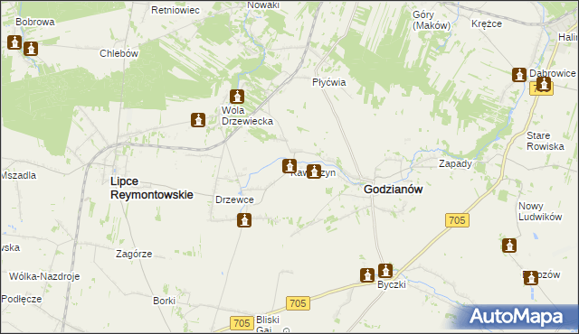 mapa Kawęczyn gmina Godzianów, Kawęczyn gmina Godzianów na mapie Targeo