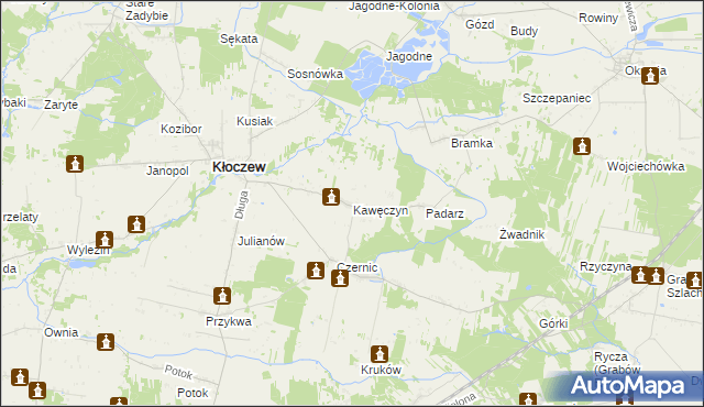 mapa Kawęczyn gmina Kłoczew, Kawęczyn gmina Kłoczew na mapie Targeo