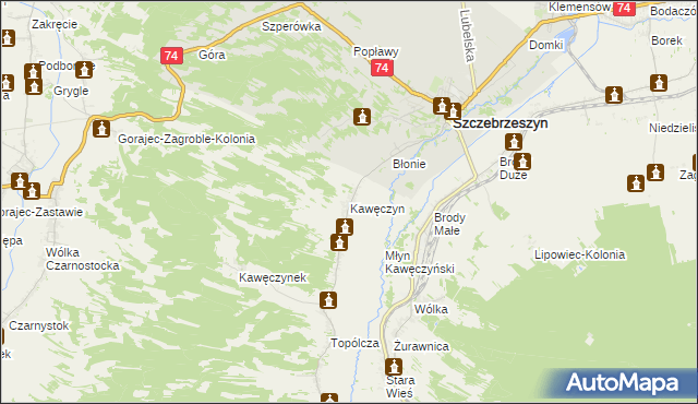 mapa Kawęczyn gmina Szczebrzeszyn, Kawęczyn gmina Szczebrzeszyn na mapie Targeo