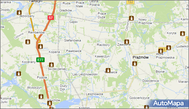 mapa Kawęczyn gmina Tarczyn, Kawęczyn gmina Tarczyn na mapie Targeo