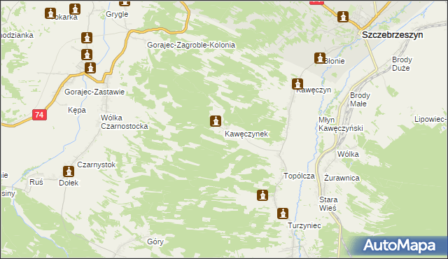 mapa Kawęczynek gmina Szczebrzeszyn, Kawęczynek gmina Szczebrzeszyn na mapie Targeo