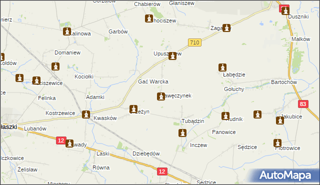 mapa Kawęczynek gmina Warta, Kawęczynek gmina Warta na mapie Targeo