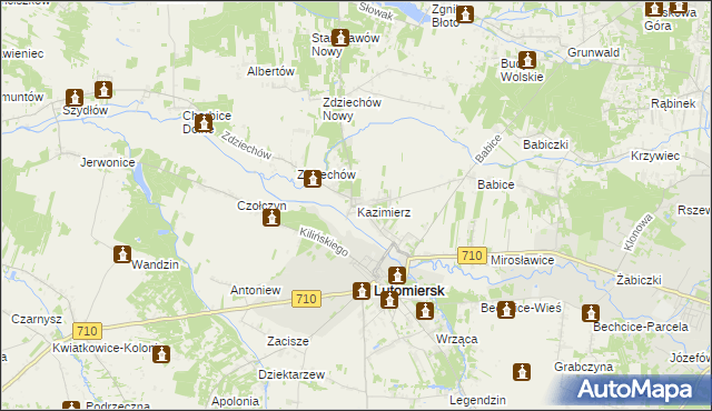 mapa Kazimierz gmina Lutomiersk, Kazimierz gmina Lutomiersk na mapie Targeo