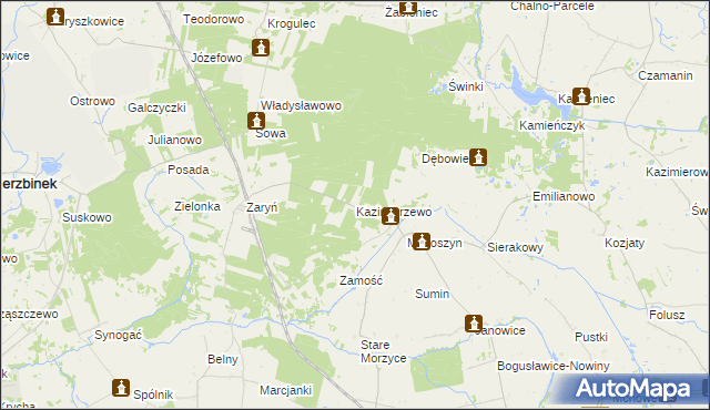 mapa Kazimierzewo gmina Wierzbinek, Kazimierzewo gmina Wierzbinek na mapie Targeo