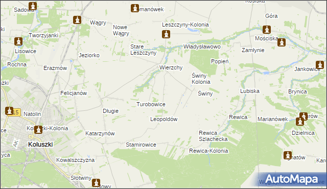 mapa Kazimierzów gmina Koluszki, Kazimierzów gmina Koluszki na mapie Targeo