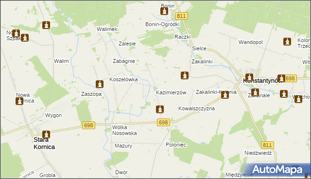 mapa Kazimierzów gmina Stara Kornica, Kazimierzów gmina Stara Kornica na mapie Targeo