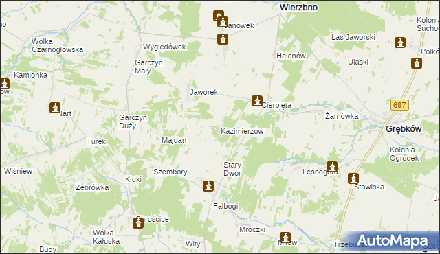 mapa Kazimierzów gmina Wierzbno, Kazimierzów gmina Wierzbno na mapie Targeo