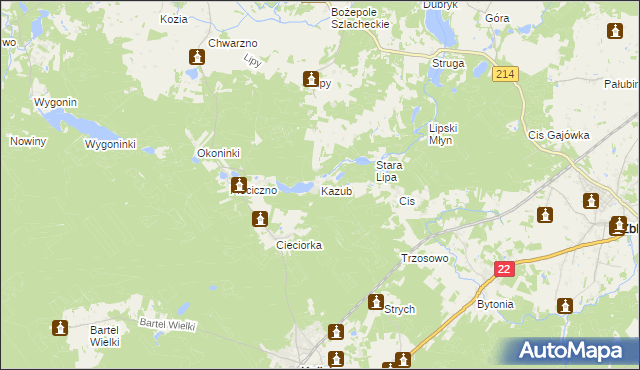 mapa Kazub gmina Kaliska, Kazub gmina Kaliska na mapie Targeo