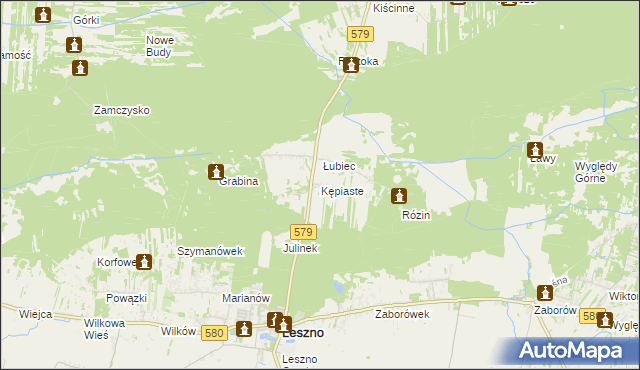 mapa Kępiaste gmina Leszno, Kępiaste gmina Leszno na mapie Targeo