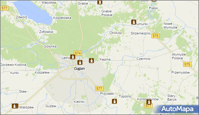 mapa Kępina gmina Gąbin, Kępina gmina Gąbin na mapie Targeo