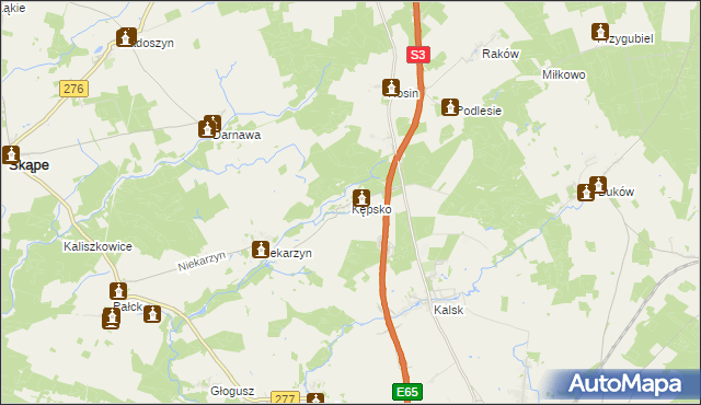 mapa Kępsko gmina Świebodzin, Kępsko gmina Świebodzin na mapie Targeo