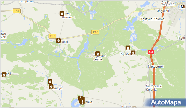 mapa Kęszyca Leśna, Kęszyca Leśna na mapie Targeo