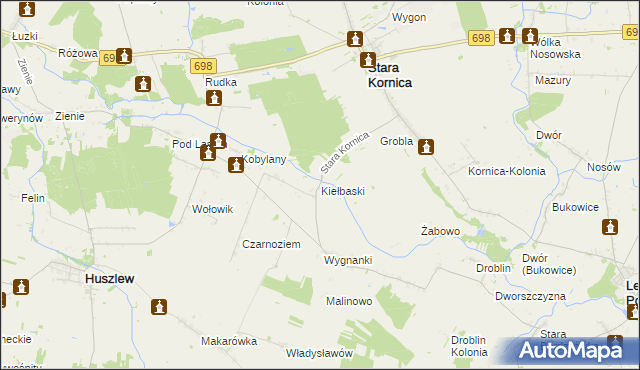 mapa Kiełbaski, Kiełbaski na mapie Targeo