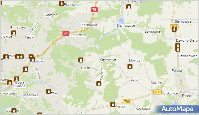 mapa Kiełkowice, Kiełkowice na mapie Targeo