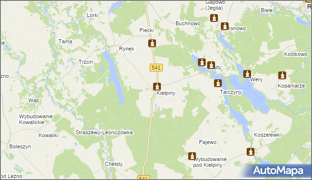 mapa Kiełpiny gmina Lidzbark, Kiełpiny gmina Lidzbark na mapie Targeo