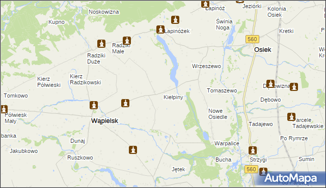 mapa Kiełpiny gmina Wąpielsk, Kiełpiny gmina Wąpielsk na mapie Targeo