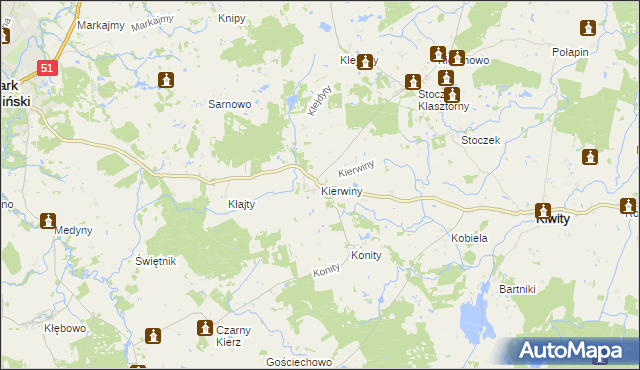 mapa Kierwiny, Kierwiny na mapie Targeo