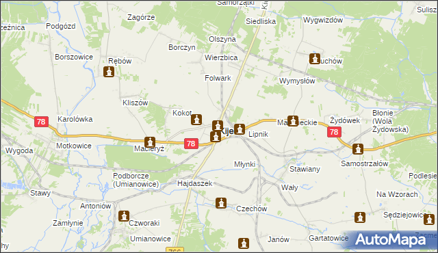 mapa Kije powiat pińczowski, Kije powiat pińczowski na mapie Targeo