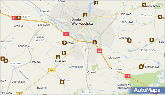 mapa Kijewo gmina Środa Wielkopolska, Kijewo gmina Środa Wielkopolska na mapie Targeo