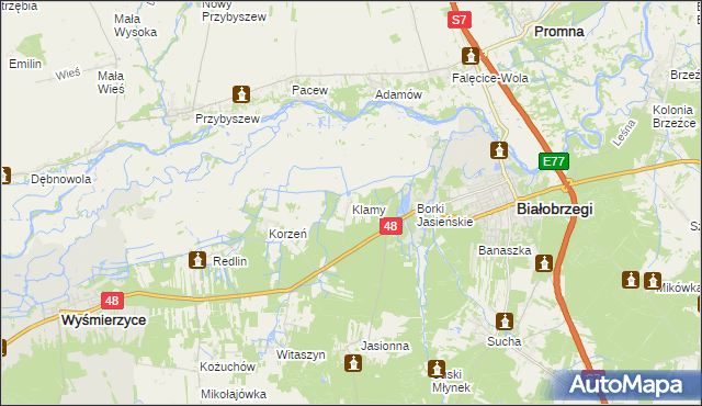 mapa Klamy, Klamy na mapie Targeo