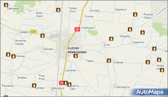 mapa Klatka gmina Koźmin Wielkopolski, Klatka gmina Koźmin Wielkopolski na mapie Targeo