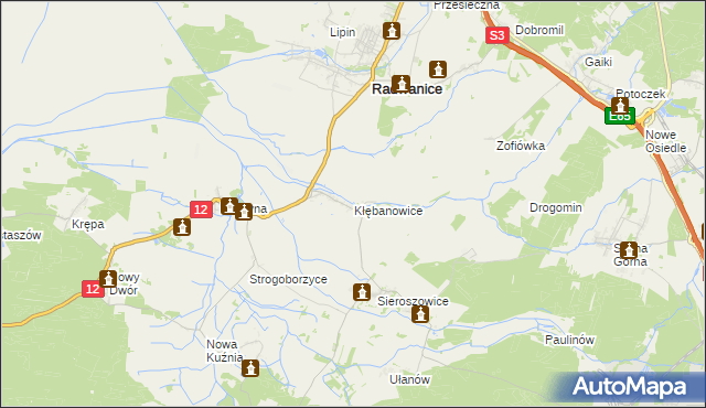 mapa Kłębanowice gmina Radwanice, Kłębanowice gmina Radwanice na mapie Targeo