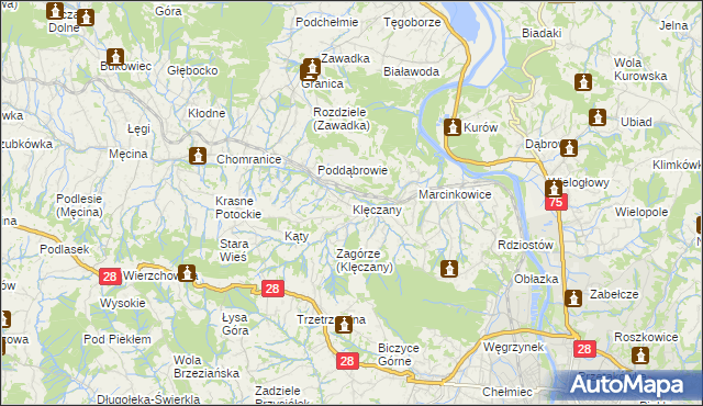 mapa Klęczany gmina Chełmiec, Klęczany gmina Chełmiec na mapie Targeo