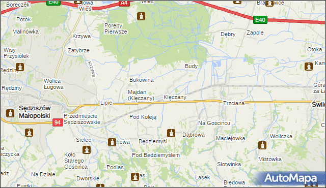 mapa Klęczany gmina Sędziszów Małopolski, Klęczany gmina Sędziszów Małopolski na mapie Targeo