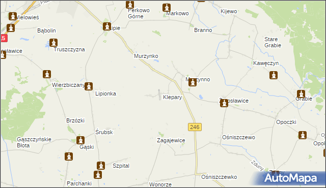 mapa Klepary gmina Gniewkowo, Klepary gmina Gniewkowo na mapie Targeo