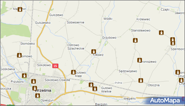 mapa Kleparz gmina Września, Kleparz gmina Września na mapie Targeo