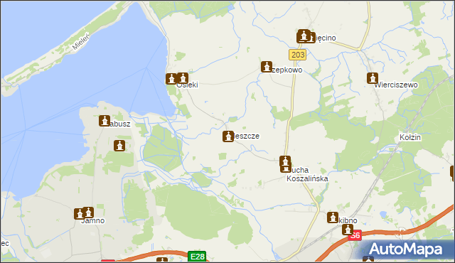 mapa Kleszcze gmina Sianów, Kleszcze gmina Sianów na mapie Targeo