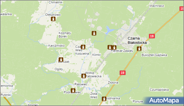 mapa Klimki gmina Czarna Białostocka, Klimki gmina Czarna Białostocka na mapie Targeo