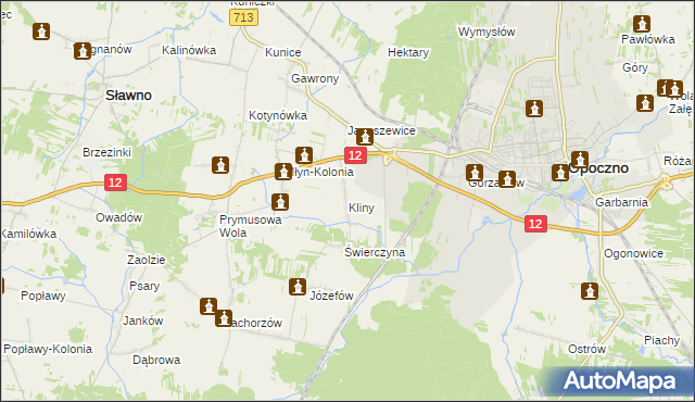 mapa Kliny gmina Opoczno, Kliny gmina Opoczno na mapie Targeo