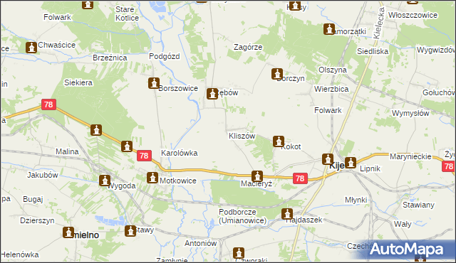 mapa Kliszów gmina Kije, Kliszów gmina Kije na mapie Targeo