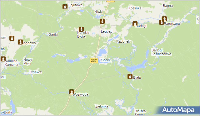 mapa Klocek, Klocek na mapie Targeo