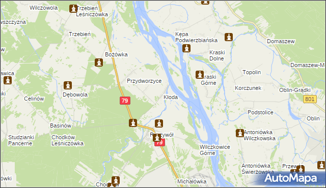 mapa Kłoda gmina Magnuszew, Kłoda gmina Magnuszew na mapie Targeo