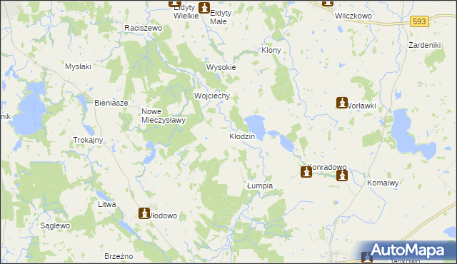 mapa Kłodzin gmina Miłakowo, Kłodzin gmina Miłakowo na mapie Targeo