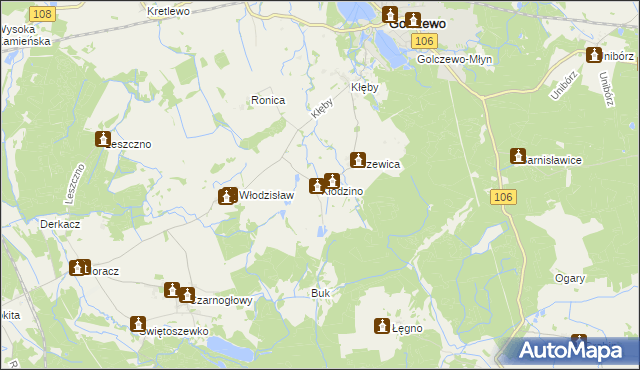 mapa Kłodzino gmina Golczewo, Kłodzino gmina Golczewo na mapie Targeo