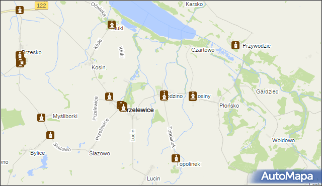 mapa Kłodzino gmina Przelewice, Kłodzino gmina Przelewice na mapie Targeo