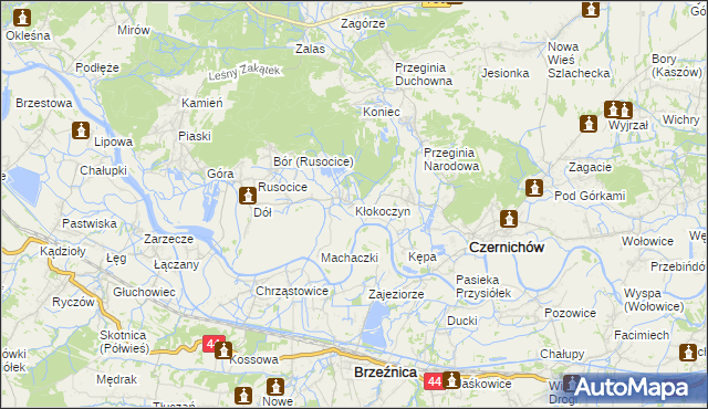 mapa Kłokoczyn gmina Czernichów, Kłokoczyn gmina Czernichów na mapie Targeo
