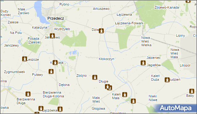 mapa Kłokoczyn gmina Przedecz, Kłokoczyn gmina Przedecz na mapie Targeo