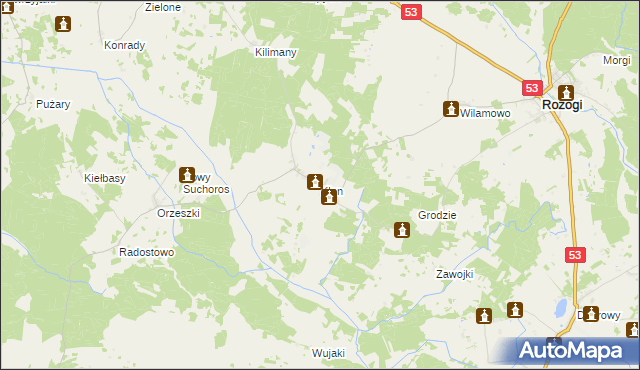 mapa Klon gmina Rozogi, Klon gmina Rozogi na mapie Targeo