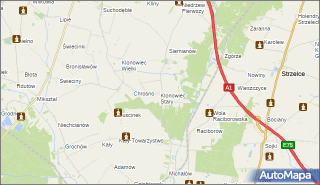 mapa Klonowiec Stary, Klonowiec Stary na mapie Targeo