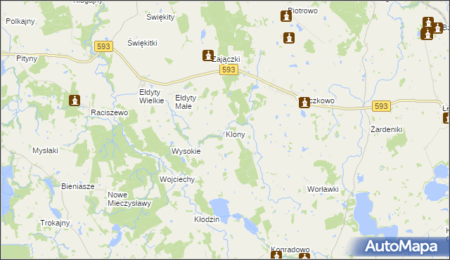 mapa Klony gmina Świątki, Klony gmina Świątki na mapie Targeo