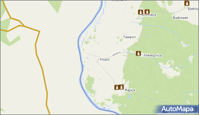 mapa Kłopot gmina Cybinka, Kłopot gmina Cybinka na mapie Targeo