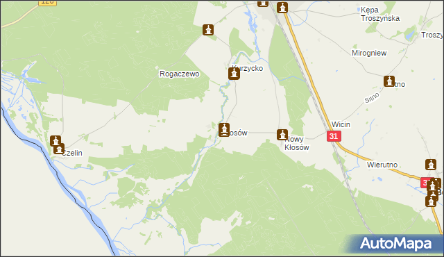 mapa Kłosów gmina Mieszkowice, Kłosów gmina Mieszkowice na mapie Targeo